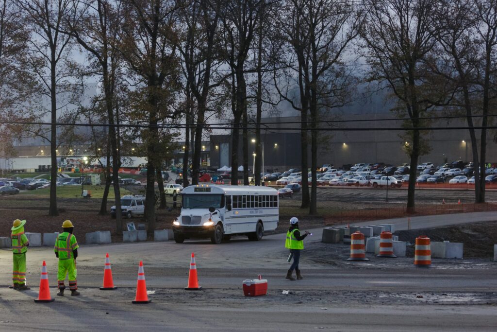 School buses provided by McDowell County Schools helped a hurricane-battered medical plant come back to service