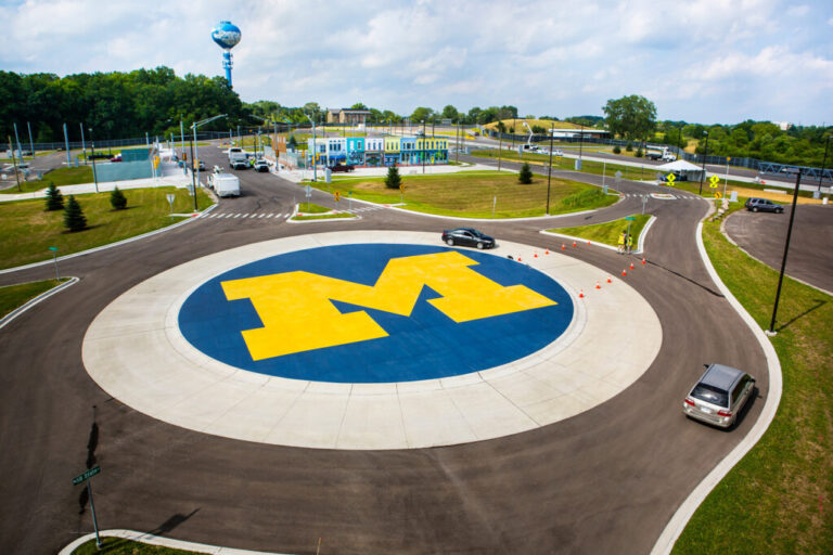 An aerial photo of Mcity's test track