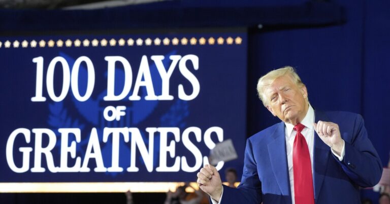 Trump marks his first 100 days in office in campaign mode, focused on grudges and grievances