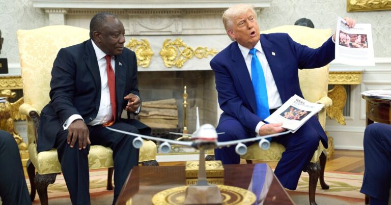 Trump ambushes South Africa's president with false claims of 'white genocide'