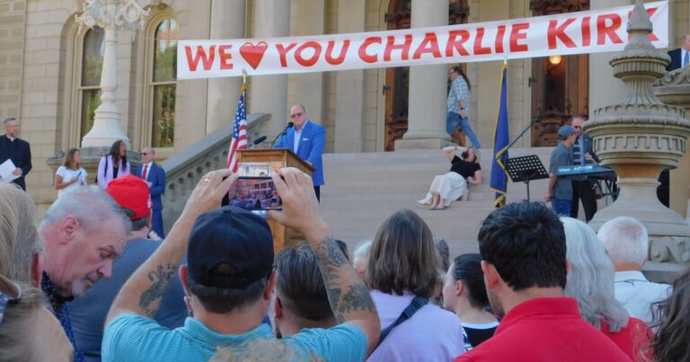 Hundreds attend memorial for slain conservative activist Charlie Kirk in Lansing