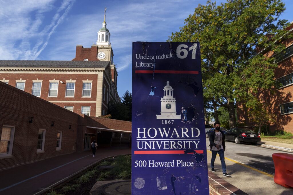 A student walks along the campus of Howard University, an HBCU, on Oct. 25, 2021 in Washington, D.C. Howard is an HBCU. (Photo by Drew Angerer/Getty Images)