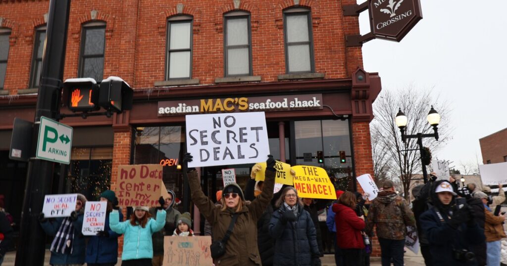 Saline residents protest data center project, chant “no secret deals”