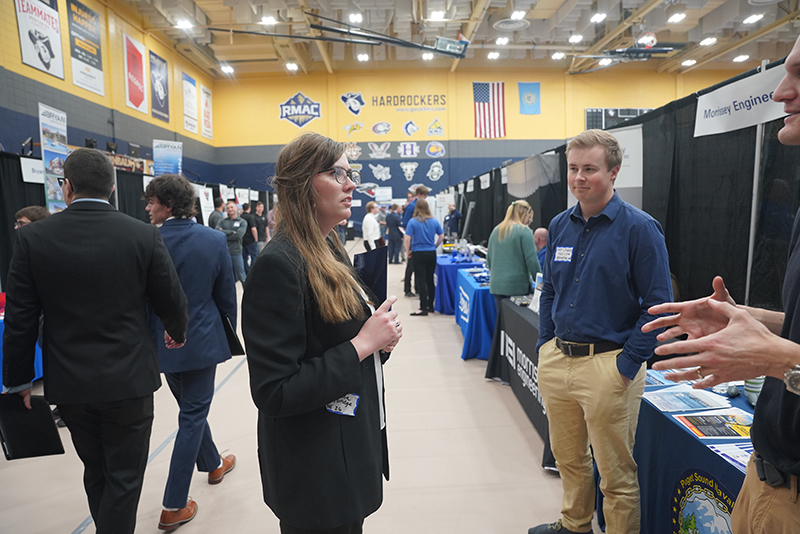 Recruiters talk to students at a 2024 job fair at South Dakota Mines University in Rapid City. South Dakota had the lowest unemployment rate in the nation, 2%, in September. (Photo courtesy of South Dakota Mines University)