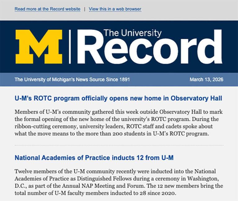 Screenshot of the University Record email