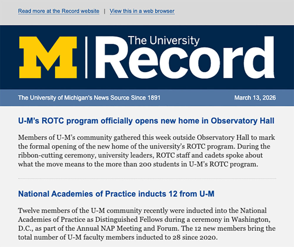 Screenshot of the University Record email