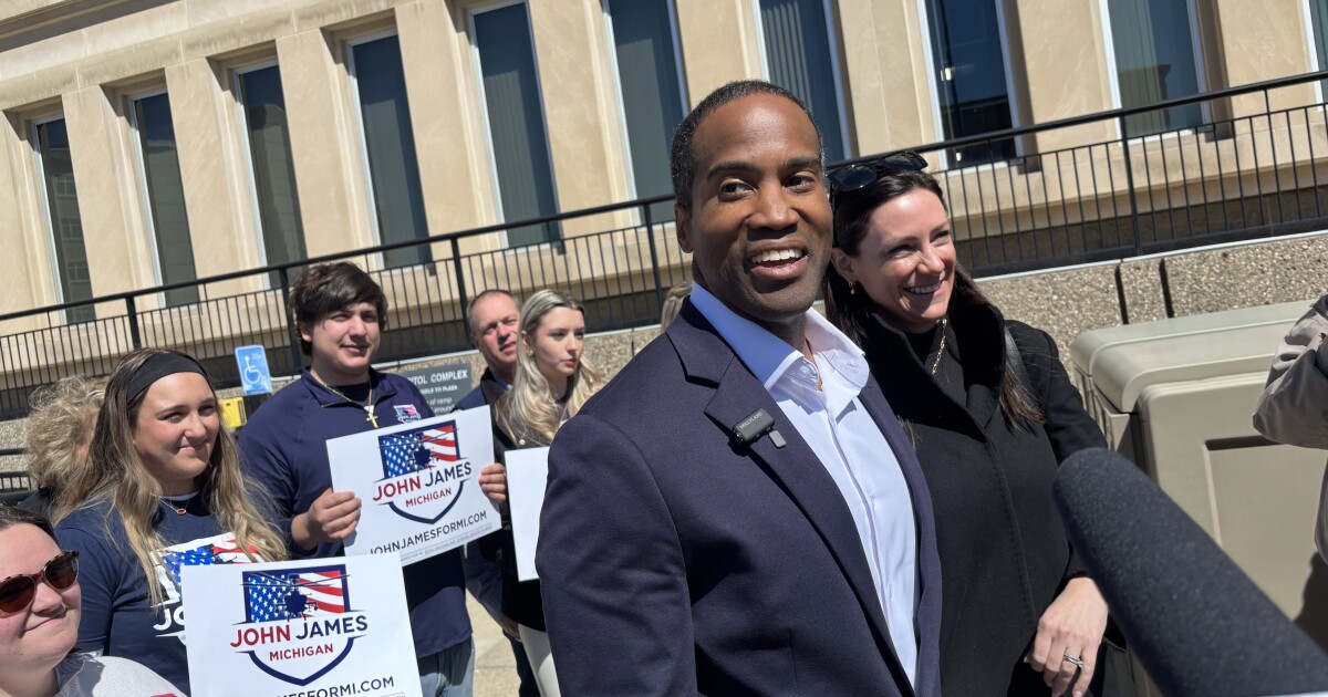 Rep. John James delivers his petitions to appear on Republican August primary ballot for Michigan governor
