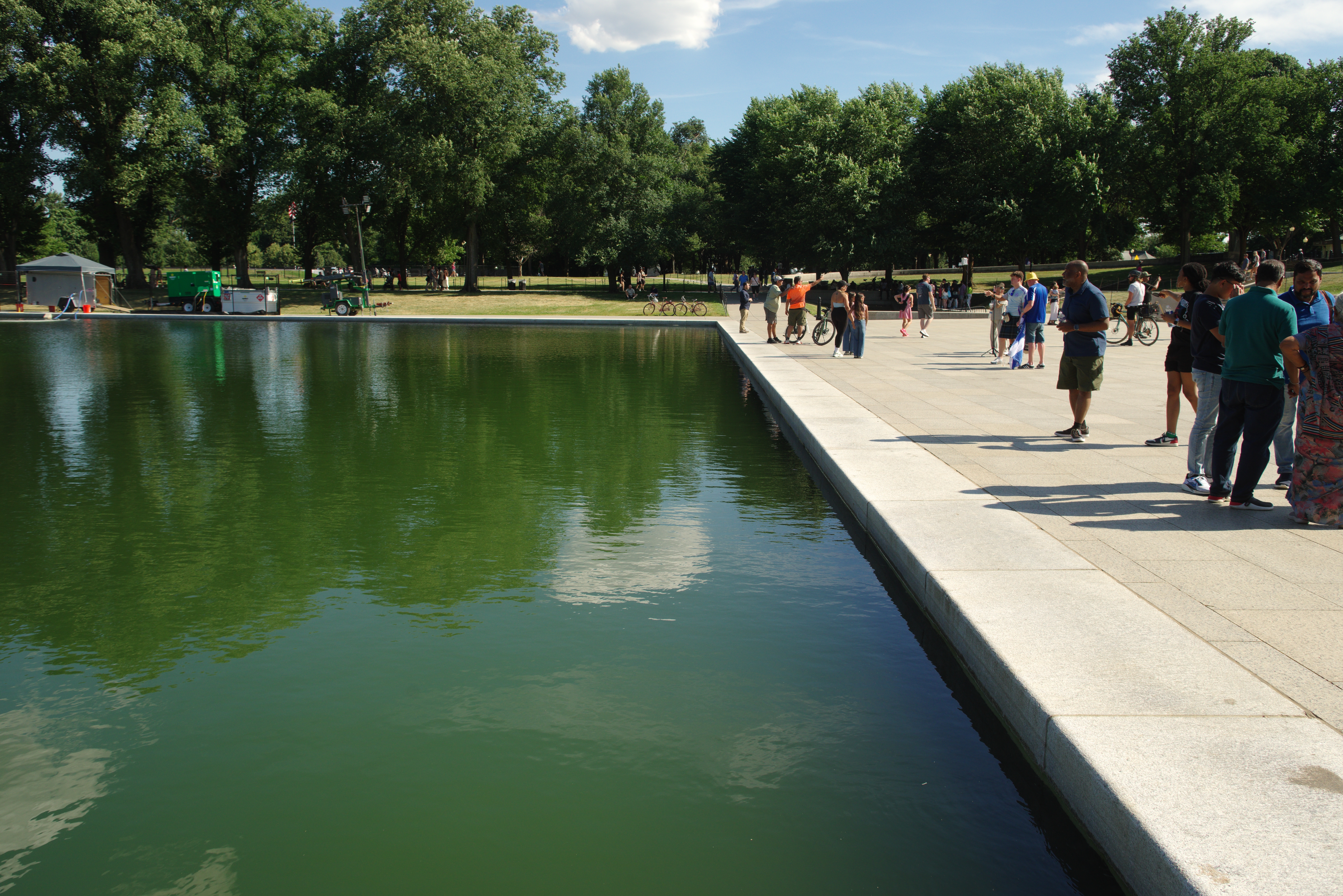 Green water at the edge of the Washington DC's Reflecting Pool.