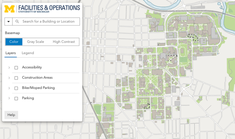A screenshot of the new Facilities and Parking Map