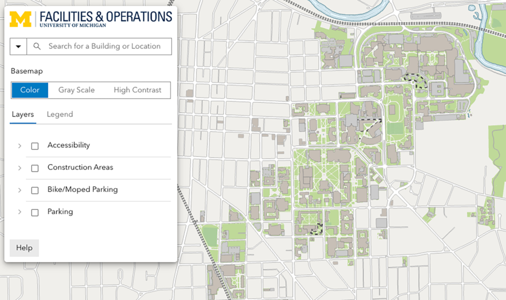 A screenshot of the new Facilities and Parking Map